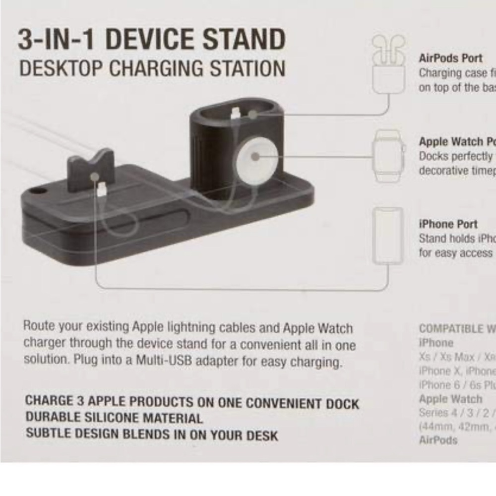 3-in-1 Device Stand Desktop Charging Station - Black
